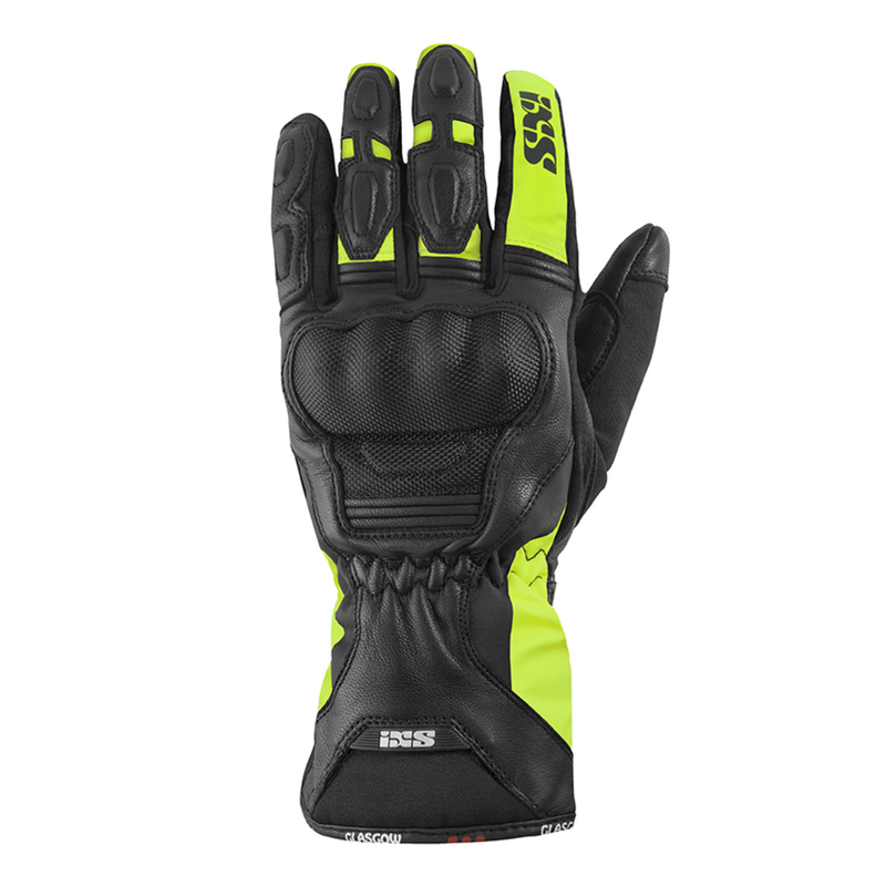 RĘKAWICE SKÓRZANO-TEKSTYLNE IXS GLASGOW [SOLTO-TEX] BLACK/FLUO YELLOW 