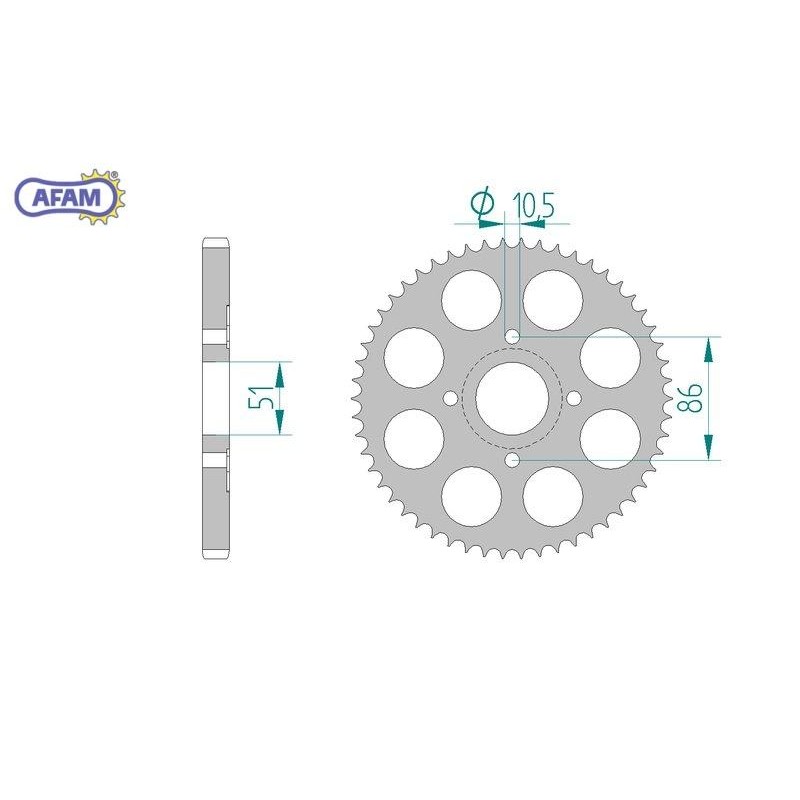 AFAM Zębatka tylna aluminiowa do łańcucha 428 kod 11208-54 AFAM Zębatka tylna aluminiowa do łańcucha 428 kod 11208-54