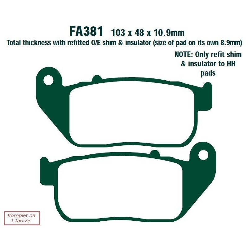 Klocki hamulcowe EBC FA381HH wzmacniane (kpl. na 1 tarcze)