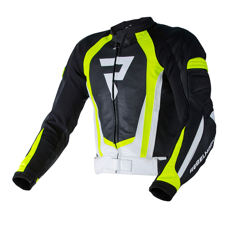 KURTKA SKÓRZANA REBELHORN PISTON II PRO BLACK/WHITE/FLO YELLOW 