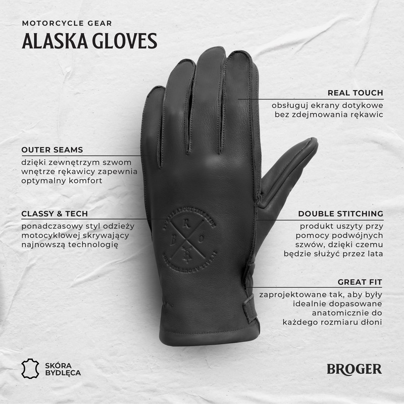 RĘKAWICE SKÓRZANE BROGER ALASKA VINTAGE SAND 3XL