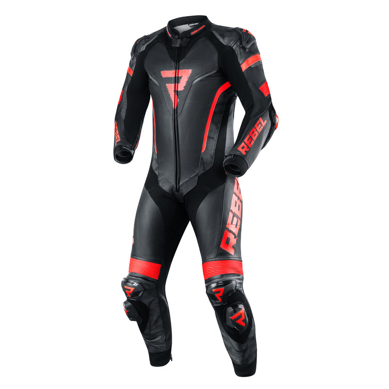 KOMBINEZON SKÓRZANY REBELHORN REBEL BLACK/FLO RED 