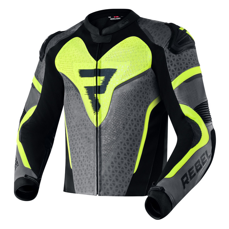 KURTKA SKÓRZANA REBELHORN REBEL STAY CREATIVE BLACK/GREY/FLO YELLOW 