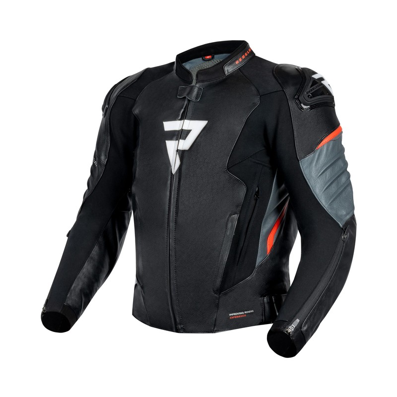 KURTKA SKÓRZANA REBELHORN VELOCE BLACK/GREY/FLUO RED 