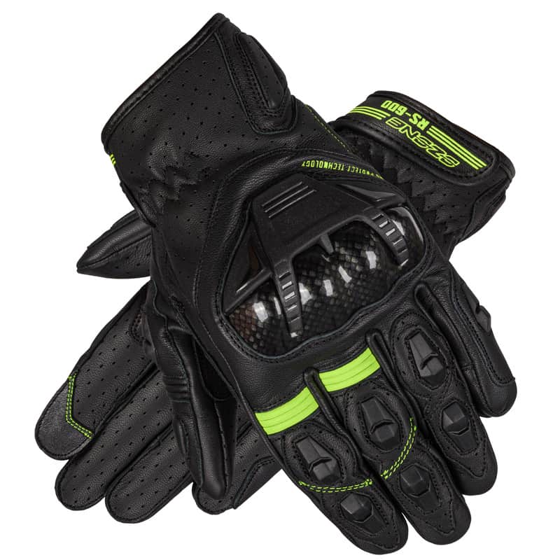 RĘKAWICE SKÓRZANE OZONE RS600 SHORT BLACK/FLO YELLOW 