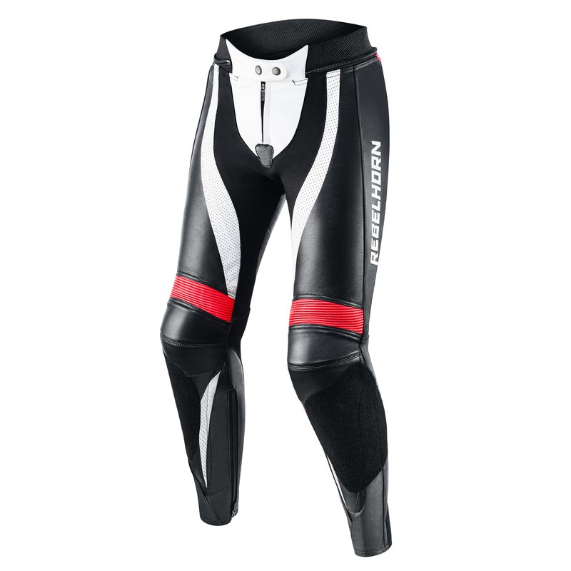 SPODNIE SKÓRZANE REBELHORN REBEL LADY BLACK/WHITE/FLO RED 