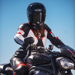 SPODNIE SKÓRZANE REBELHORN REBEL LADY BLACK/WHITE/FLO RED 