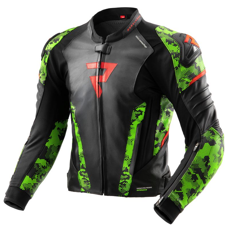 KURTKA SKÓRZANA REBELHORN VELOCE CAMO BLACK/GREEN/FLUO RED 