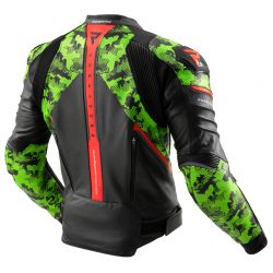 KURTKA SKÓRZANA REBELHORN VELOCE CAMO BLACK/GREEN/FLUO RED 