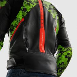 KURTKA SKÓRZANA REBELHORN VELOCE CAMO BLACK/GREEN/FLUO RED 