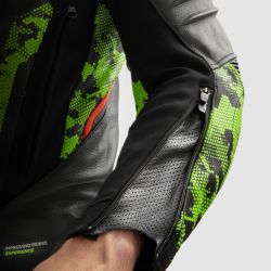 KURTKA SKÓRZANA REBELHORN VELOCE CAMO BLACK/GREEN/FLUO RED 