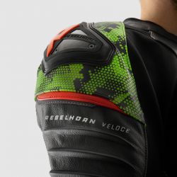 KURTKA SKÓRZANA REBELHORN VELOCE CAMO BLACK/GREEN/FLUO RED 