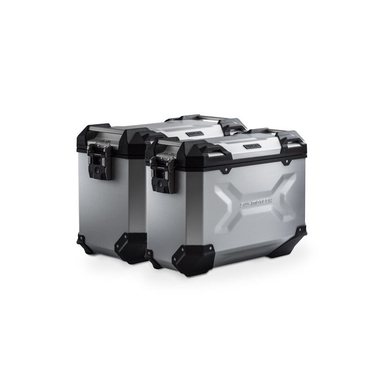 ZESTAW KUFRÓW BOCZNYCH TRAX ADV I STELAŻY SW-MOTECH MOTO GUZZI V85 TT / STRADA (24-) SILVER 37/45L