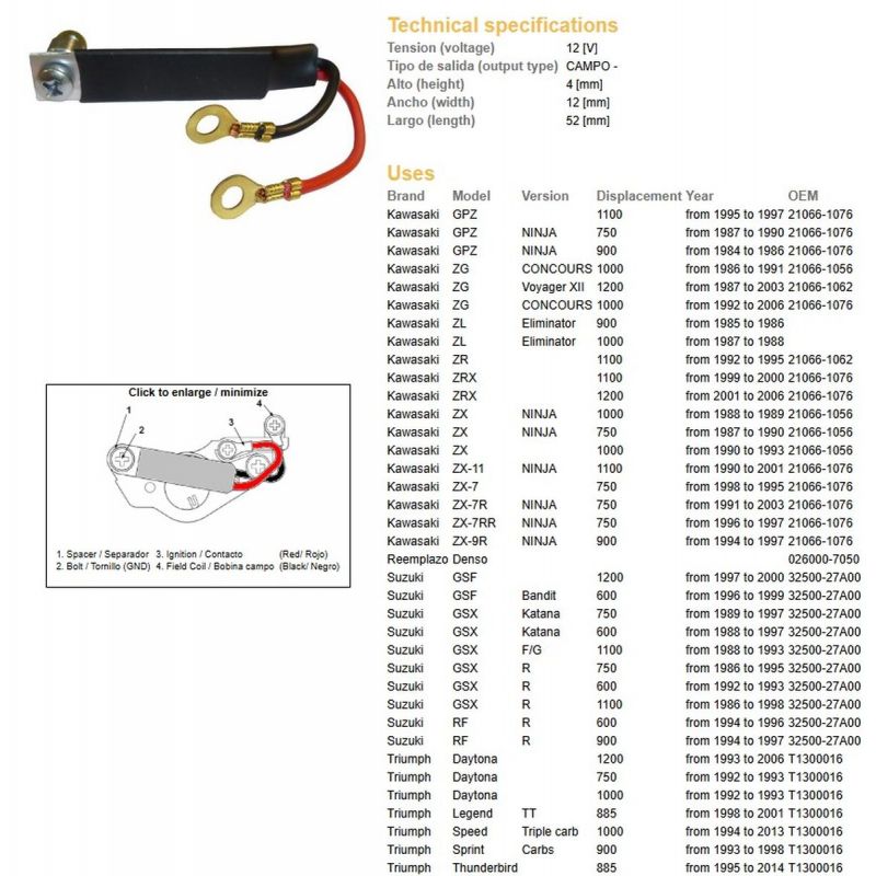 DZE REGULATOR NAPIĘCIA SUZUKI GSF/GSX/GSXR, YAMAHA FZR 1000 KAWASAKI GPZ 900/1000/1100, ZZR1100/1200, ZRX1100/1200 (ESR025)