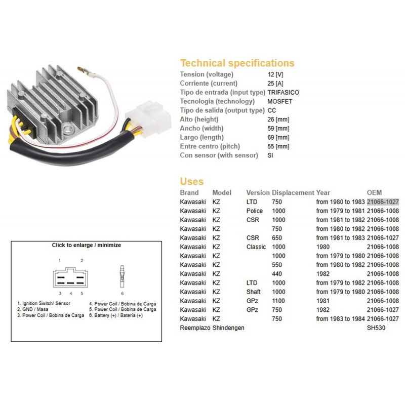 DZE REGULATOR NAPIĘCIA KAWASAKI KZ550/650/750/1000 (ESR370,SH530-12K,