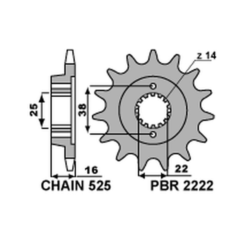 PBR ZĘBATKA PRZEDNIA 2222 14 18NC DUCATI 796 10-12 (ŁAŃC. 525)
