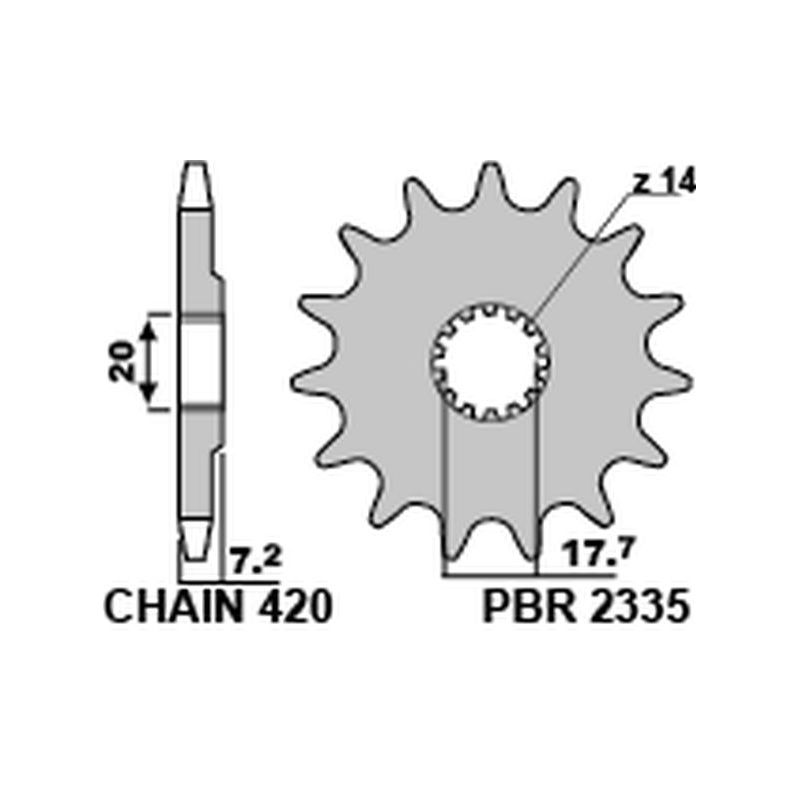 PBR ZĘBATKA PRZEDNIA 2335 14 18NC YAMAHA YZ 65 18-20 (ŁAŃC. 420) (J
