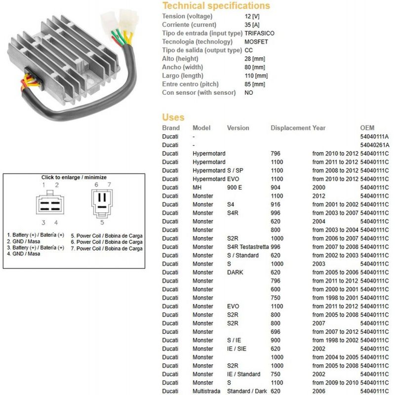 DZE REGULATOR NAPIĘCIA DUCATI 600/620/748/750/796/800/900/916/944/992