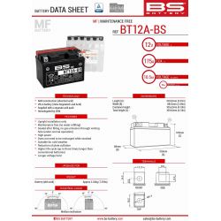 BS AKUMULATOR BT12A-BS (YT12A-BS) 152X88X106 12V 10AH BEZOBSŁUGOWY - 