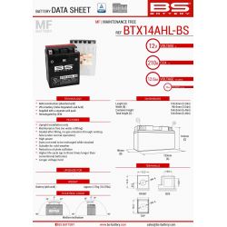 BS AKUMULATOR BTX14AHL-BS (YTX14AHL-BS) (133X90X164) 12V 12AH BEZOBSŁ