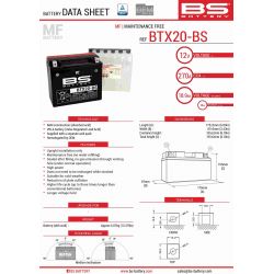 BS AKUMULATOR BTX20-BS (YTX20-BS) 175X87X155 BEZOBSŁUGOWY - ELEKTROLI