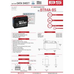 BS AKUMULATOR BTR4A-BS (YTR4A-BS) 12V 2,3AH 113X38X85 BEZOBSŁUGOWY - 