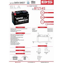 BS AKUMULATOR BTZ14S (FA) (YTZ14S) 12V 11,2AH 150X86X110 BEZOBSŁUGOWY