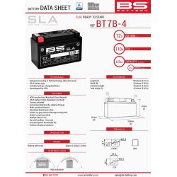 BS AKUMULATOR BT7B-4 (FA) (YT7B4) 12V 6,5AH 148X64X90 BEZOBSŁUGOWY - 