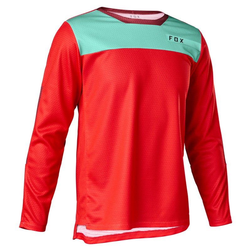 KOSZULKA ROWEROWA Z DŁUGIM RĘKAWEM FOX JUNIOR DEFEND MOTH FLUO RED  ENDURO CROSS