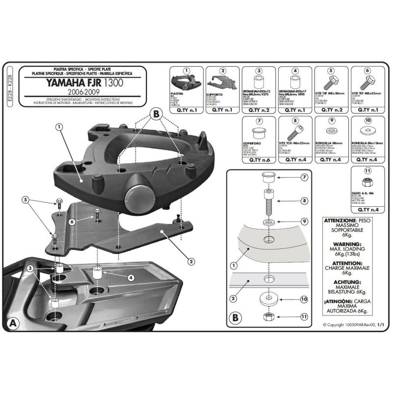 KAPPA STELAŻ KUFRA CENTRALNEGO YAMAHA FJR 1300 (06-15) ( Z PŁYTĄ MO