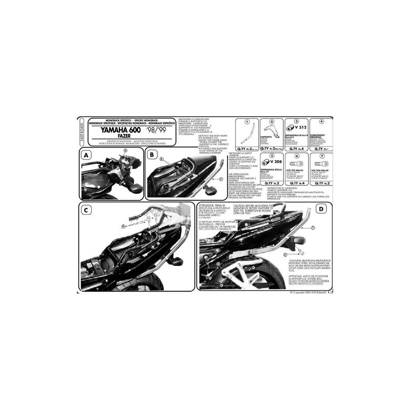 KAPPA STELAŻ KUFRA CENTRALNEGO YAMAHA FZS 600 FAZER (98-03) ( BEZ PŁ