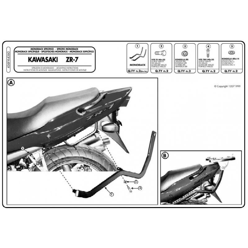 KAPPA STELAŻ KUFRA CENTRALNEGO KAWASAKI ZR7 / ZR7S 750 (99-04) ( BEZ 