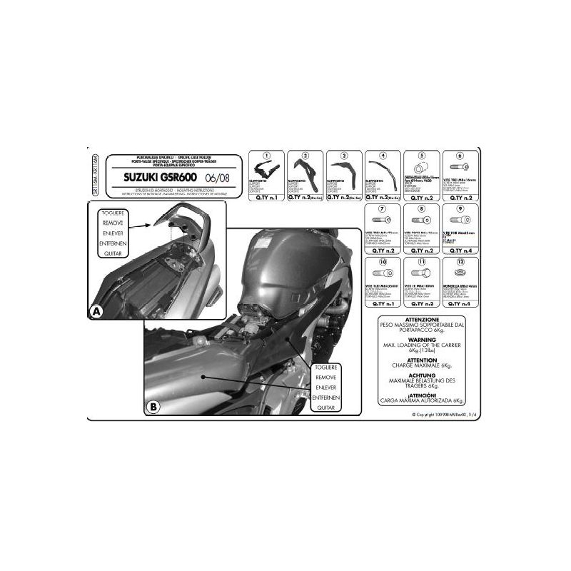 KAPPA STELAŻ KUFRA CENTRALNEGO SUZUKI GSR 600 (06-11) ( Z PŁYTĄ MON