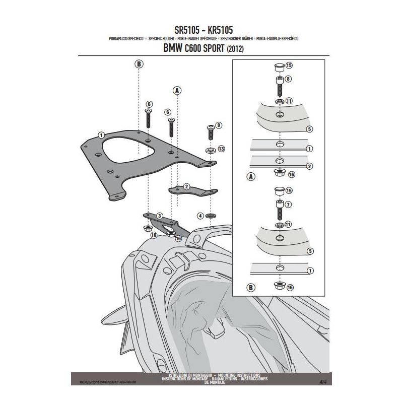 KAPPA STELAŻ KUFRA CENTRALNEGO BMW C 600 SPORT (12-15) ( Z PŁYTĄ MO