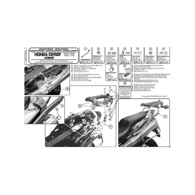 KAPPA STELAŻ KUFRA CENTRALNEGO HONDA CB 900 HORNET (02-07) ( BEZ PŁY