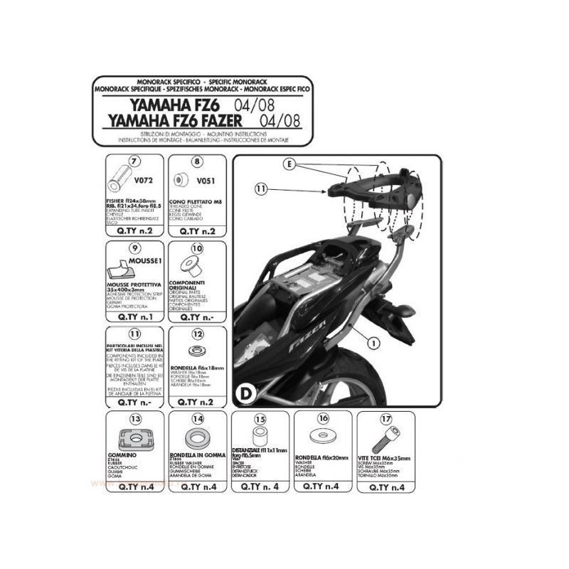 KAPPA STELAŻ KUFRA CENTRALNEGO YAMAHA FZ6 / FZS 600 FAZER (04-06), FZ