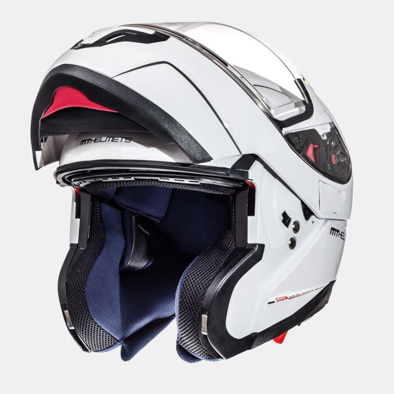 MT WYPRZEDAŻ KASK SZCZĘKOWY FLIP-UP ATOM SOLID PEARL WHITE Z BLENDĄ