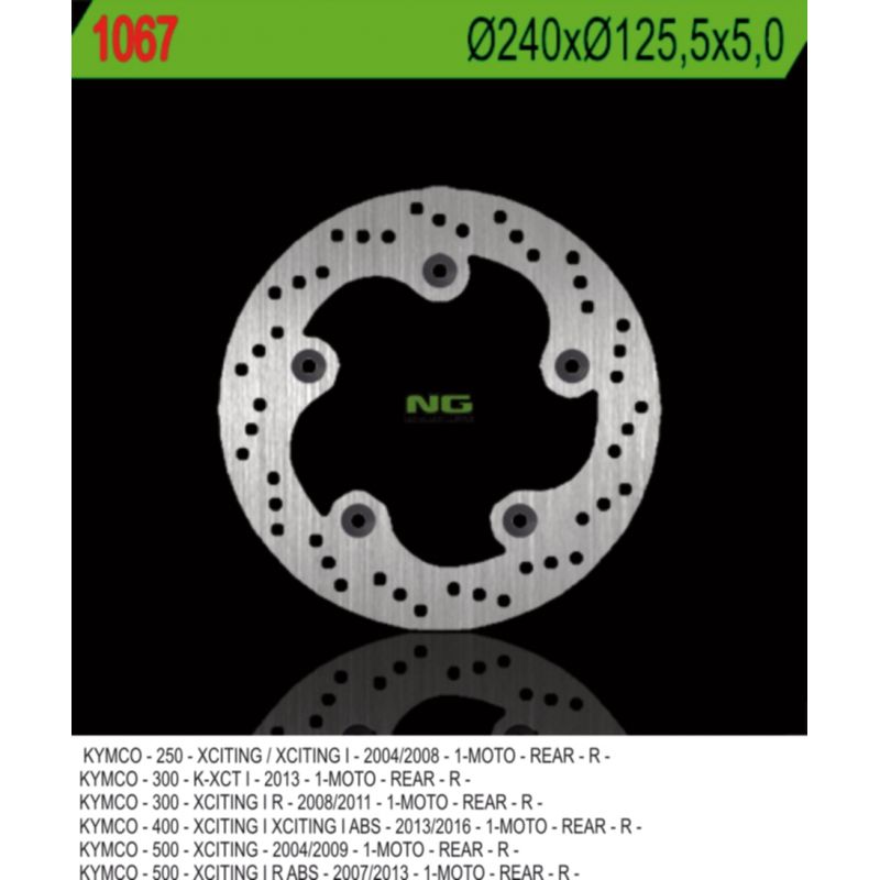 NG TARCZA HAMULCOWA TYŁ KYMCO XCITING 250/300/500 (240X125,5X5) (5X10