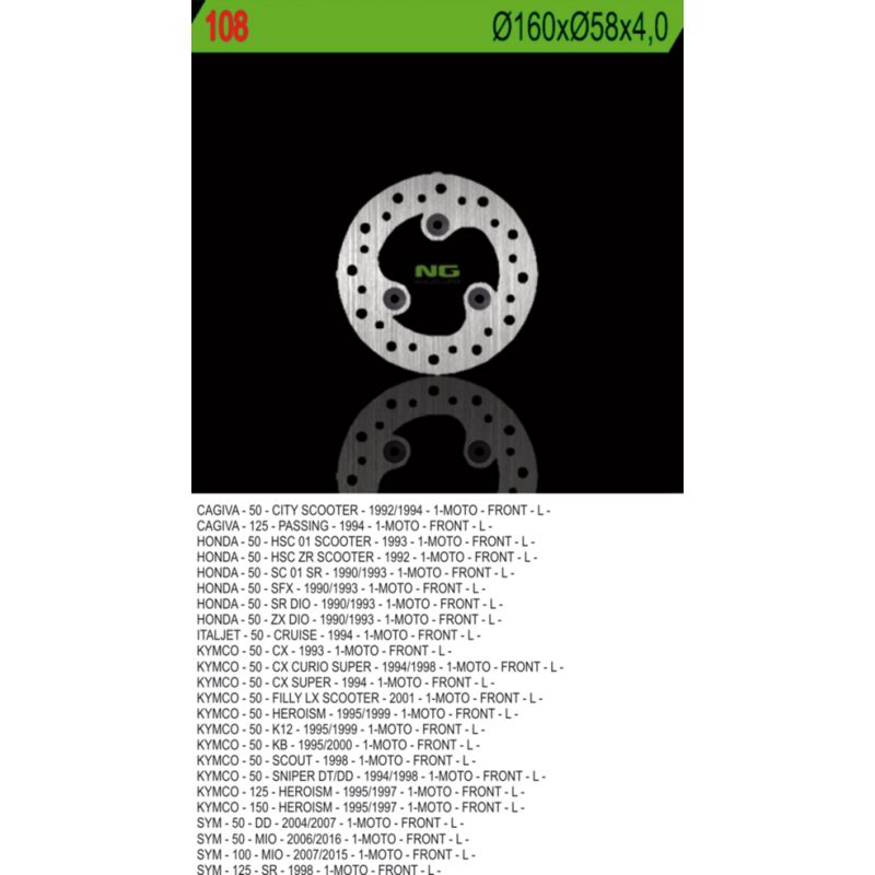 NG TARCZA HAMULCOWA PRZÓD CAGIVA/HONDA/KYMCO/SYM (160X58X4) (3X10,5MM