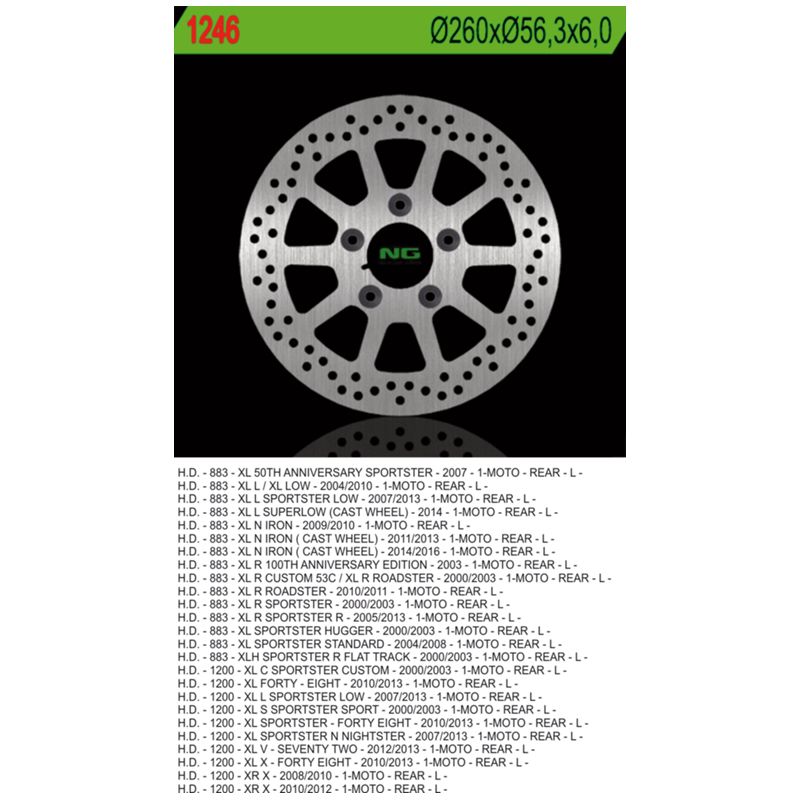 NG TARCZA HAMULCOWA TYŁ HARLEY DAVIDSON 883/1200 (260X56,3X6) (5X10,5