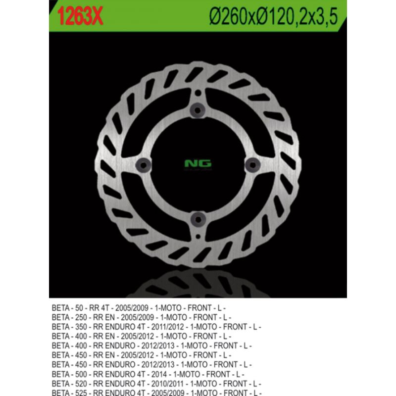 NG TARCZA HAMULCOWA PRZÓD BETA 50/350/400/450/498/500 RR ENDURO (260X