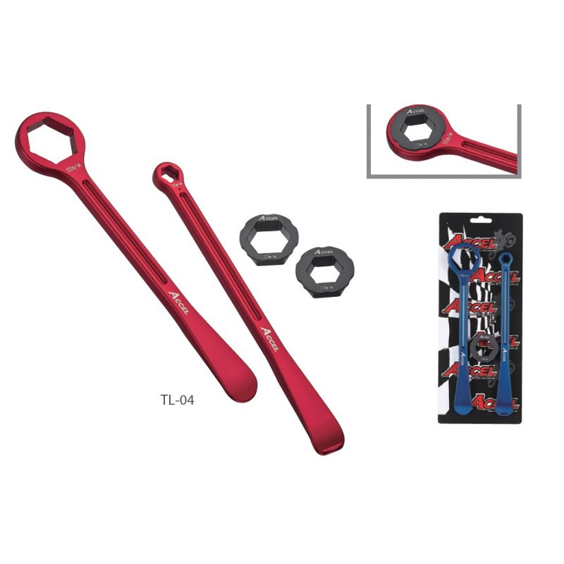 ACCEL KOMPLET ŁYŻEK DO OPON (23+24CM) ALU7075 KUTE Z KLUCZAMI 10,12,