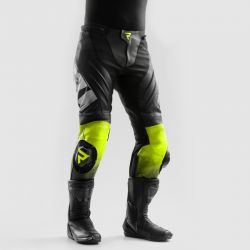 SPODNIE SKÓRZANE REBELHORN INFERNO BLACK/WHITE/FLUO YELLOW 
