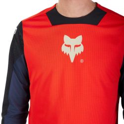 KOSZULKA ROWEROWA Z DŁUGIM RĘKAWEM FOX DEFEND ELEVATED FLUO RED  ENDURO CROSS