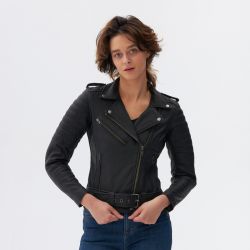 KURTKA MOTOCYKLOWA SKÓRZANA DAMSKA OZONE RAMONES MODERN MATT BLACK 