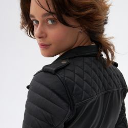 KURTKA MOTOCYKLOWA SKÓRZANA DAMSKA OZONE RAMONES MODERN MATT BLACK 
