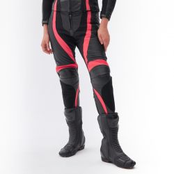 SPODNIE MOTOCYKLOWE SKÓRZANE DAMSKIE REBELHORN REBEL PINK BLACK 