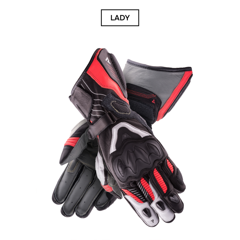 RĘKAWICE MOTOCYKLOWE DAMSKIE REBELHORN REBEL BLACK WHITE FLUO RED 