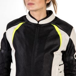 KURTKA MOTOCYKLOWA TEKSTYLNA DAMSKA OZONE FLOW BLACK GREY FLUO YELLOW 