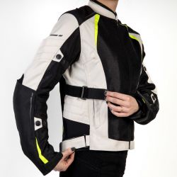 KURTKA MOTOCYKLOWA TEKSTYLNA DAMSKA OZONE FLOW BLACK GREY FLUO YELLOW 